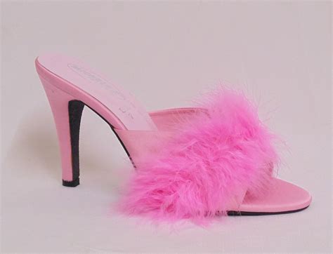 fluffy pink mule heeled slippers.